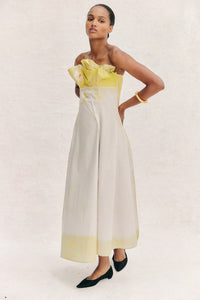 Cy Printed Strapless Dress in Yellow Peonia  (PRE-ORDER)