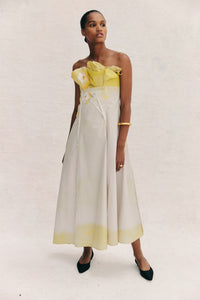 Cy Printed Strapless Dress in Yellow Peonia  (PRE-ORDER)